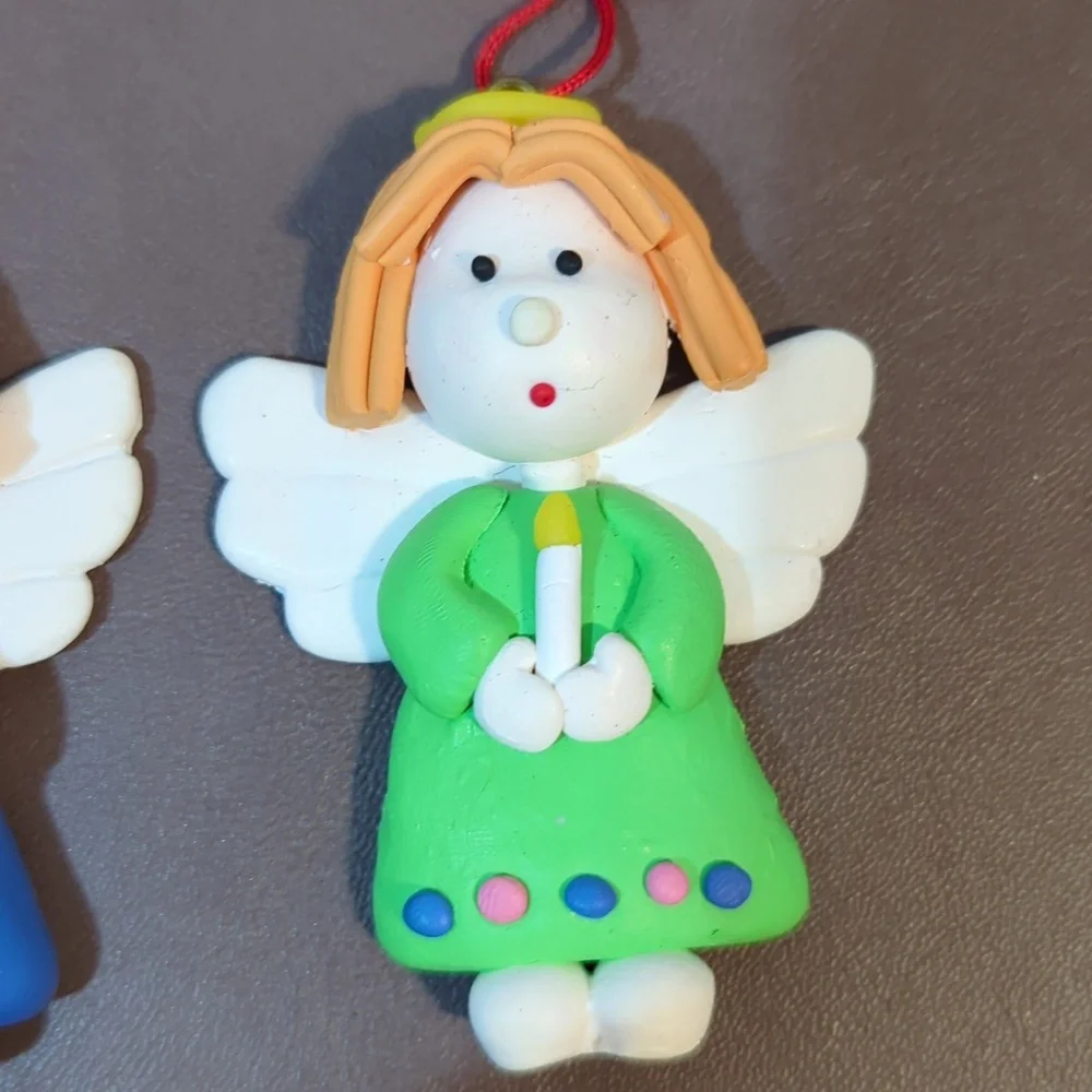 Angel 5 lot Ornaments Clay Girls Crystal cut Paper mache